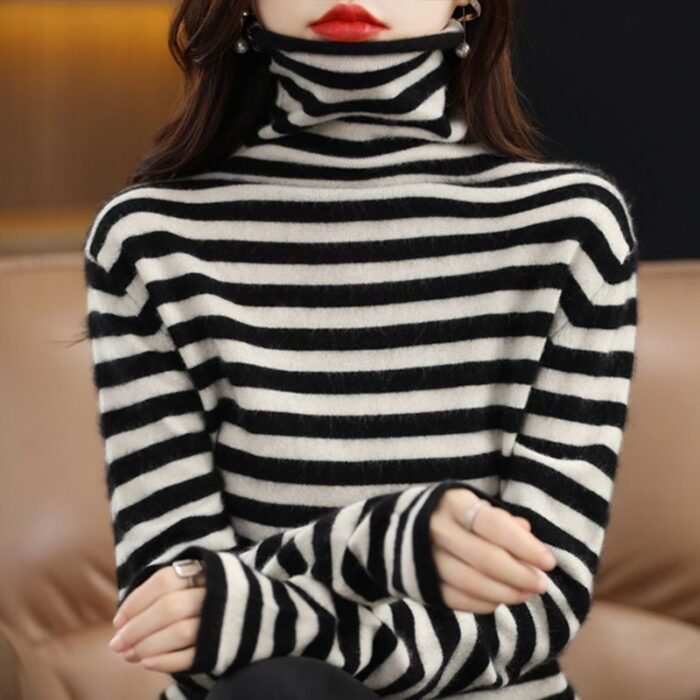 New Striped Ruffled-neck Thermal Top Made From Teddy Fleece - Image 5