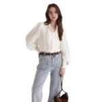 Lantern Sleeve Lace-trimmed White Blouse - Image 6