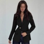 Womens Solid-Color V-Neck Elegant Slim-Fit Blazer - Image 8