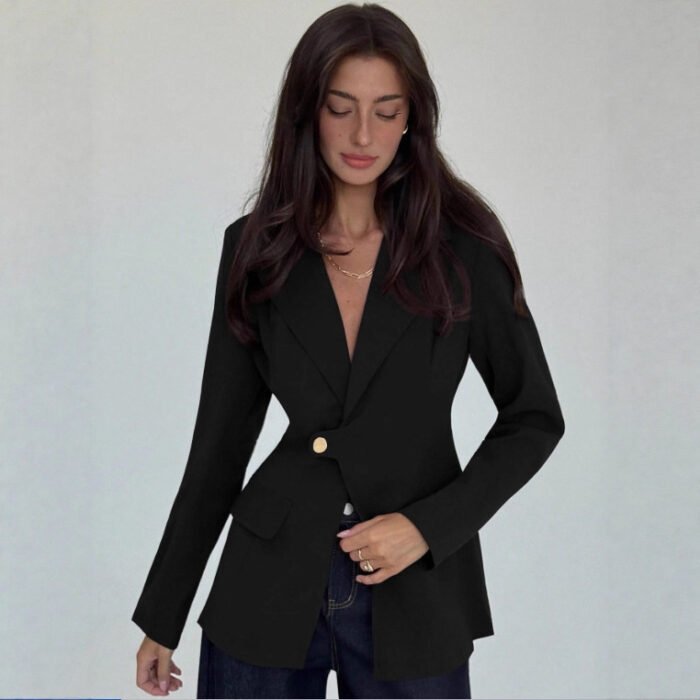 Womens Solid-Color V-Neck Elegant Slim-Fit Blazer - Image 8