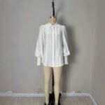 Lantern Sleeve Lace-trimmed White Blouse - Image 2