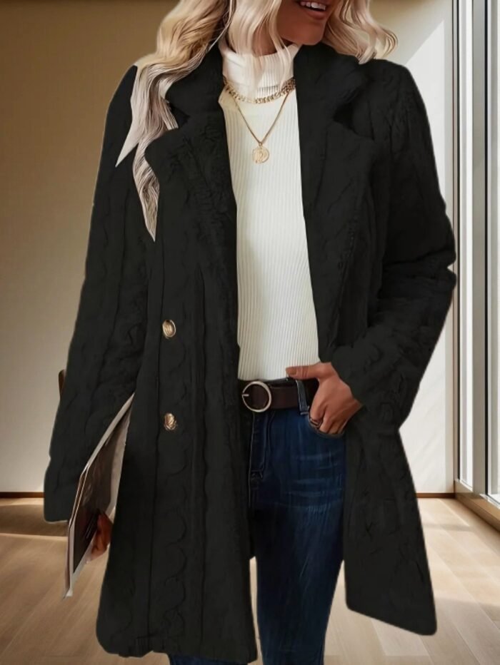 Insulated Suit-collar Double-breasted Mid-length Coat - Image 9