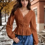 Lace-trimmed Long-sleeve Shirt With Multiple Buttons