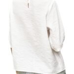 Hollow-Out Womens Cotton-Linen Casual Solid-Color Three-Quarter-Sleeve Shirt - Image 6