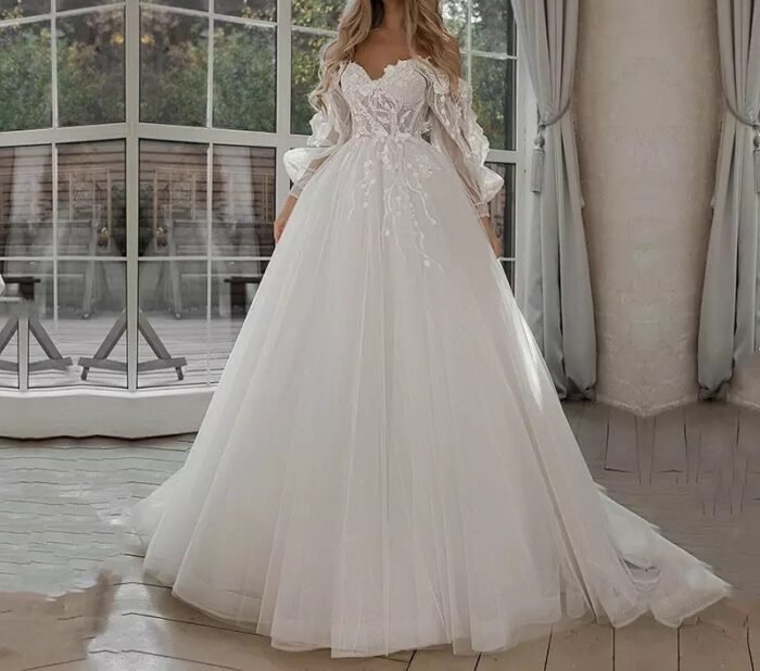 Boho Bride Gown Puff Sleeve Off Shoulder Wedding Dresses - Image 8