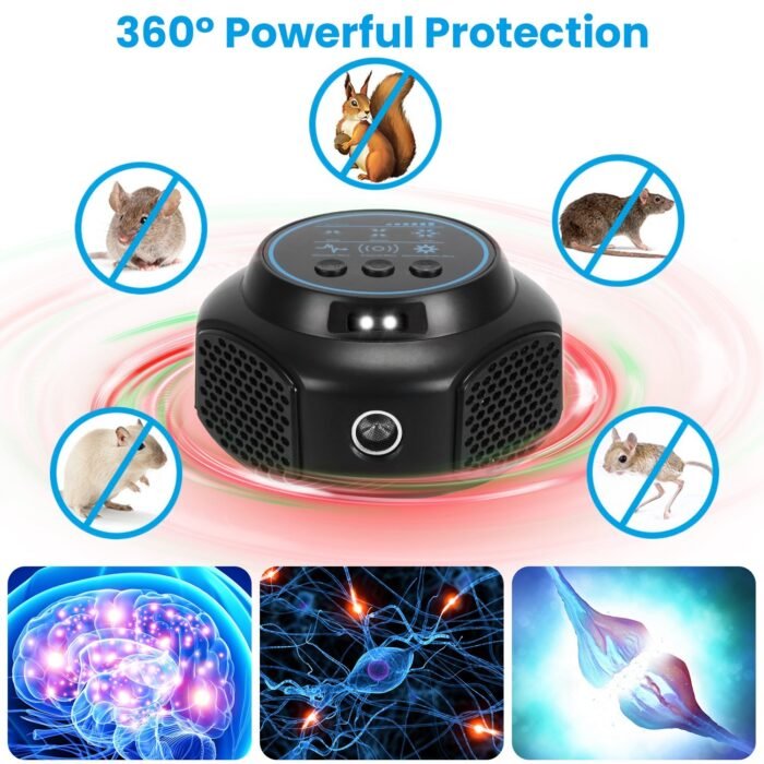 1Pc 360 Degree Ultrasonic Mice Repellent Indoor Rodent Repeller Rat Squirrel Rodent Chaser With 3 Modes 2 Strobe Lights For Kitchen Warehouse - Image 8
